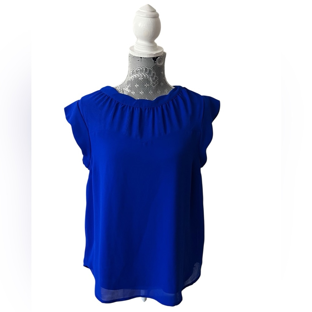 Monteau Royal Blue Flutter Short Sleeve Blouse Top XL